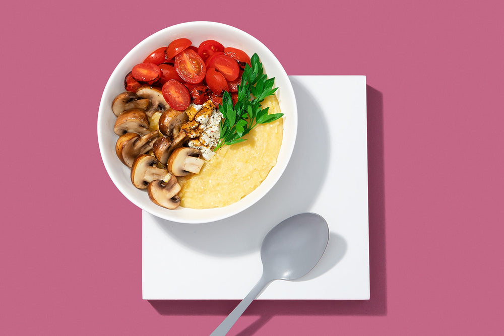 Savoury Polenta with Roasted Balsamic Mushrooms & Tomatoes